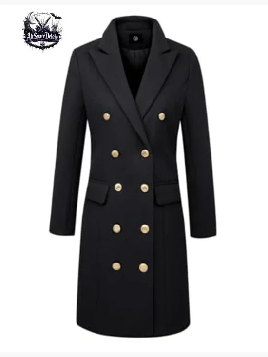 Wool Pea Coat Double Breasted Trench Midi Length Fall Winter - Picture 3 of 5